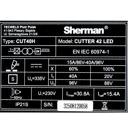 Przecinarka plazmowa Sherman CUTTER 42 LED - 7813265 - Sherman - 12