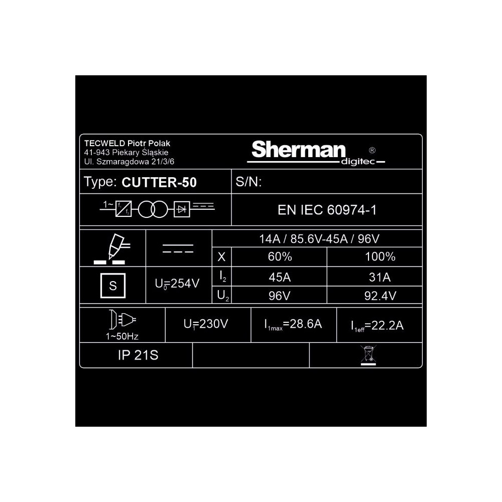 Przecinarka plazmowa Sherman CUTTER 50 - zestaw - SINW-CUTTER50 - Sherman - 10