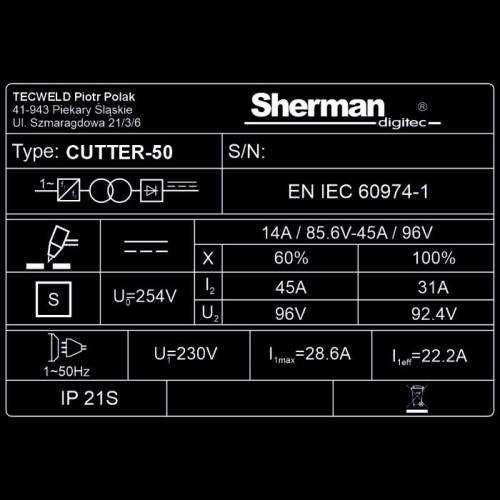 Przecinarka plazmowa Sherman CUTTER 50 - zestaw - SINW-CUTTER50 - Sherman - 10