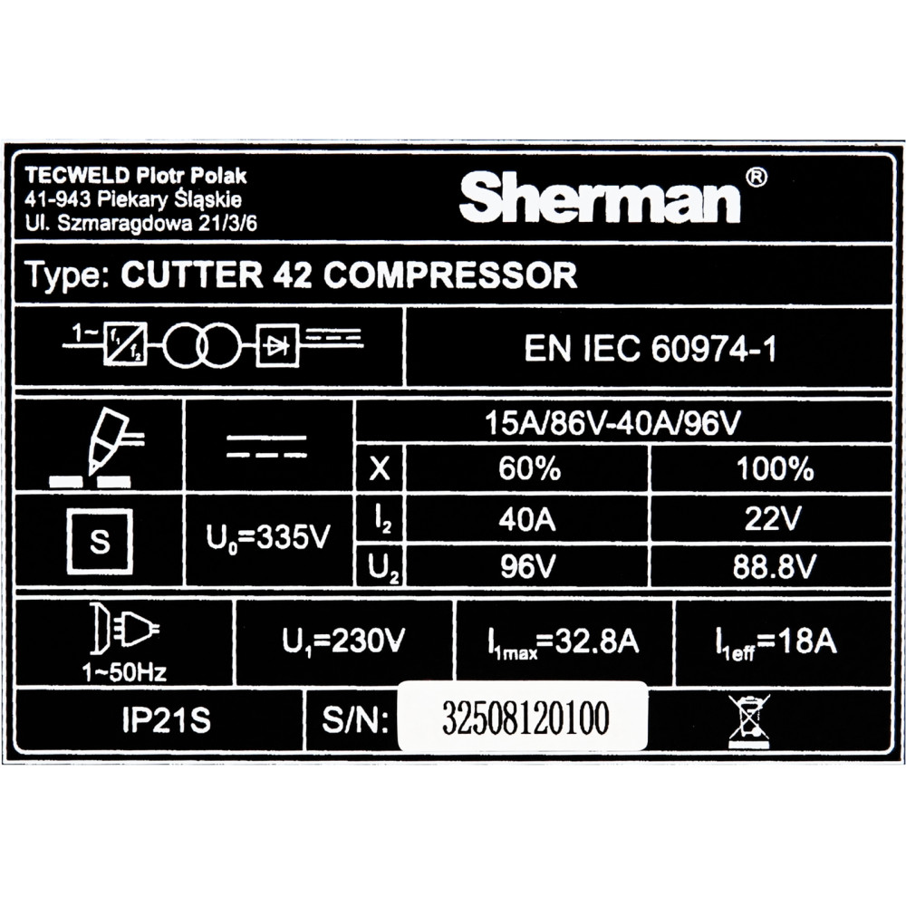 Przecinarka plazmowa Sherman CUTTER 42 Compressor - zestaw | 7813263