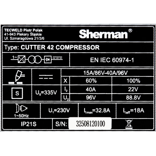 Przecinarka plazmowa Sherman CUTTER 42 Compressor - zestaw | 7813263