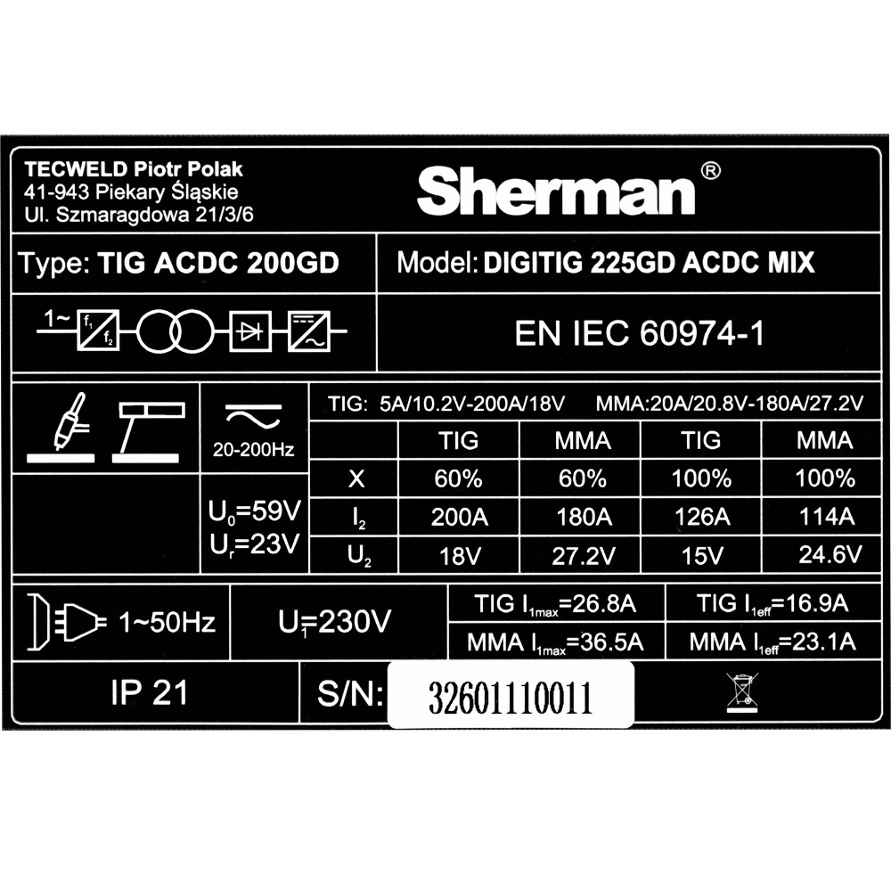 Spawarka Sherman DIGITIG 225GD AC/DC MIX - zestaw | 7813322
