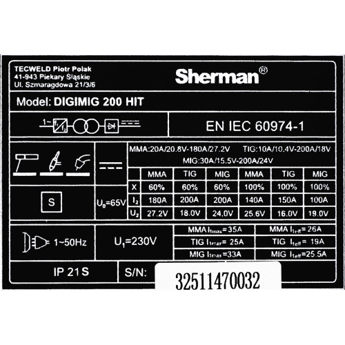 Spawarka Sherman DIGIMIG 200 HIT z podwoziem - zestaw | 7813421