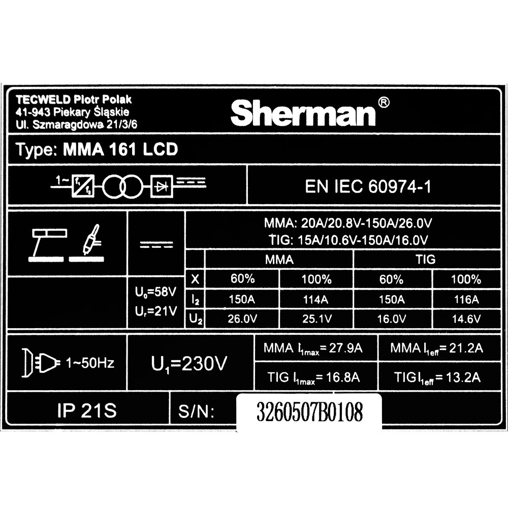 Spawarka Sherman MMA 161 LCD - zestaw | 7813412