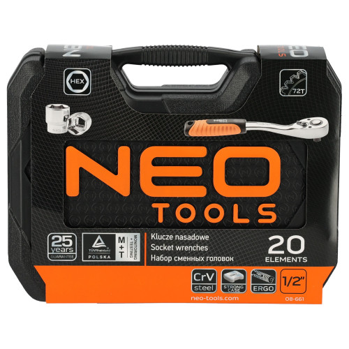 Zestaw kluczy nasadowych 1/2" 20 el. Neo Tools - 08-661 - NEO Tools - 9