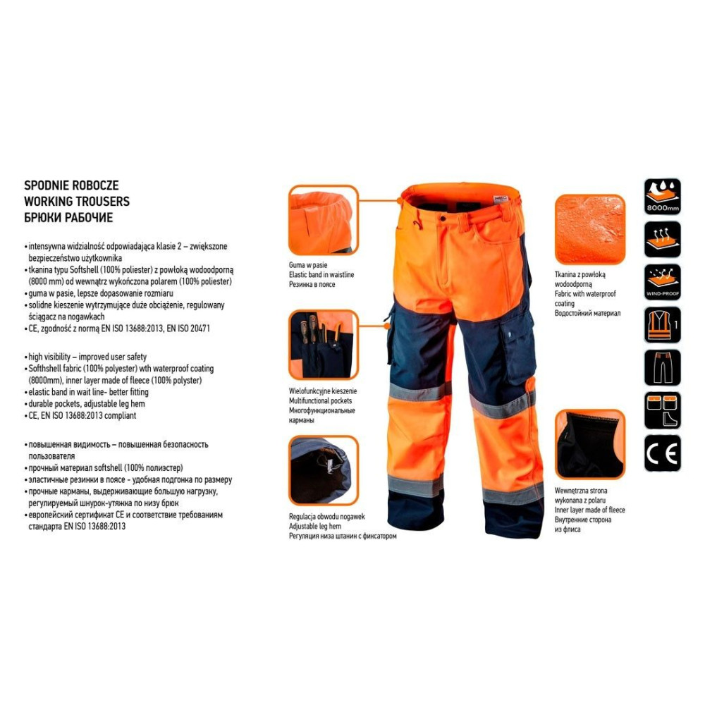 Wodoodporne spodnie robocze softshell ostrzegawcze Neo Tools - 81-751 - NEO Tools - 9