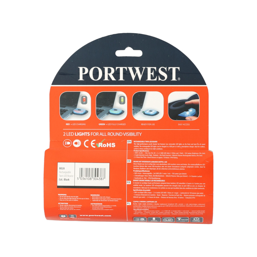 Ciepła czapka z dwiema lampkami LED Portwest - B028BKR - Portwest - 12